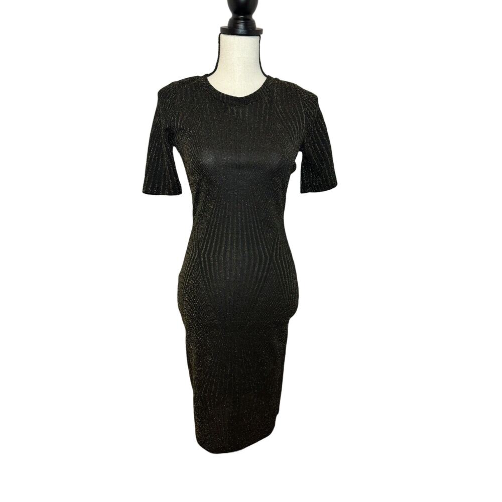 Haute Monde Women's M Dress Bodycon Black Gold Sparkle Dress Knee Length